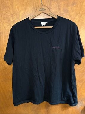 Sezane Black Purple Embroidered Commit T-Shirt Oversized XXL Boxy Old Money Boho